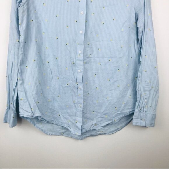 RW&CO long sleeve Cotton button up  pineapple Print blue shirt Women M - Picture 4 of 15